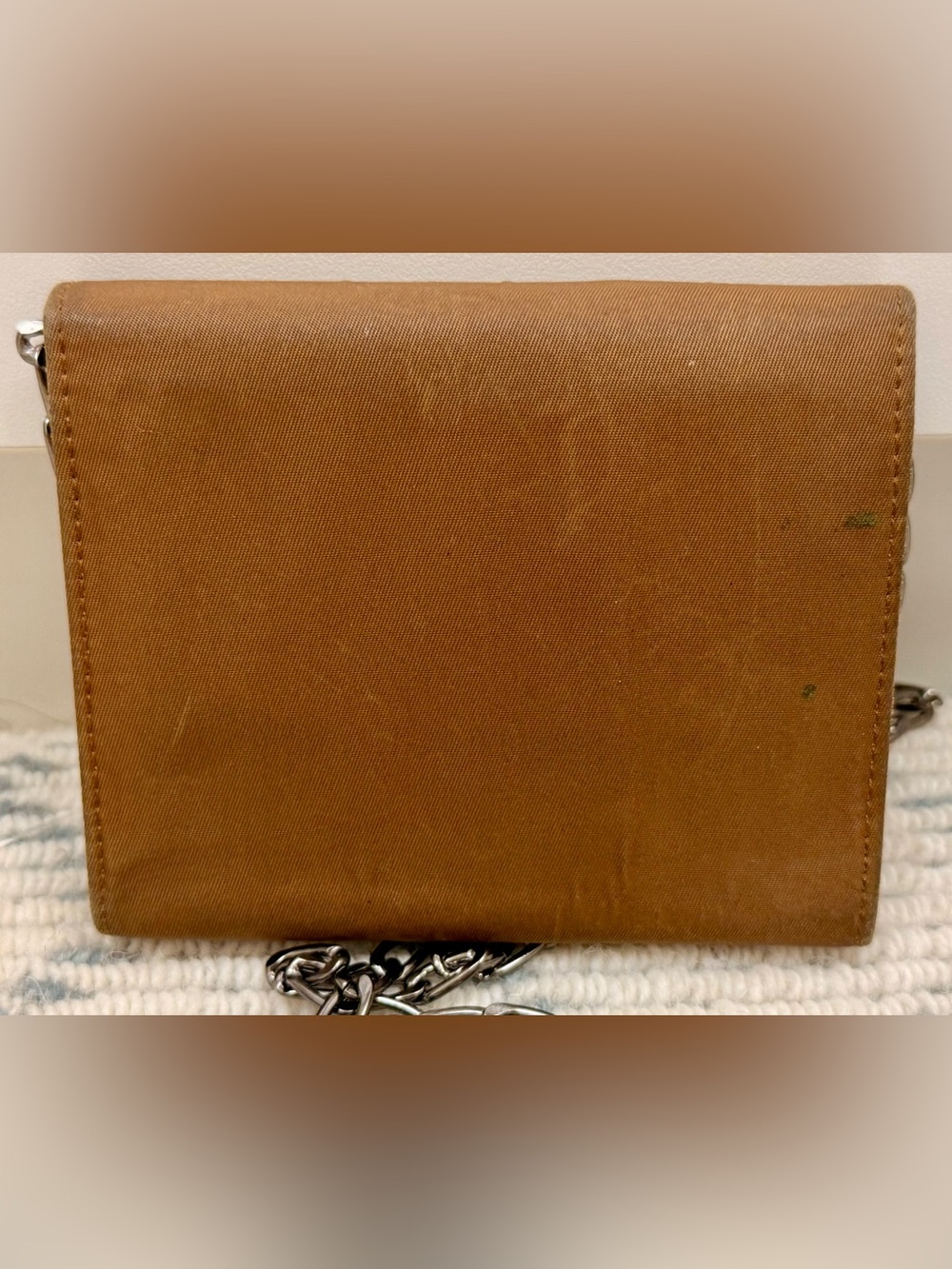 PRADA Vintage Y2K Chic Minimalist Brown Tessuto Nylon Trifold Wallet W/ Chain - Picture 3 of 16